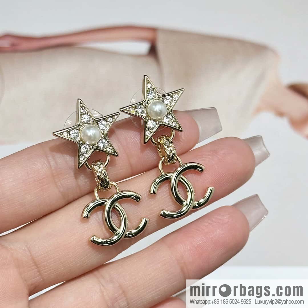 ❗️New ❗️ ☀️ new ☑️ chanel c2 double c pearl pentagram ⭐ star stud earrings ☀️