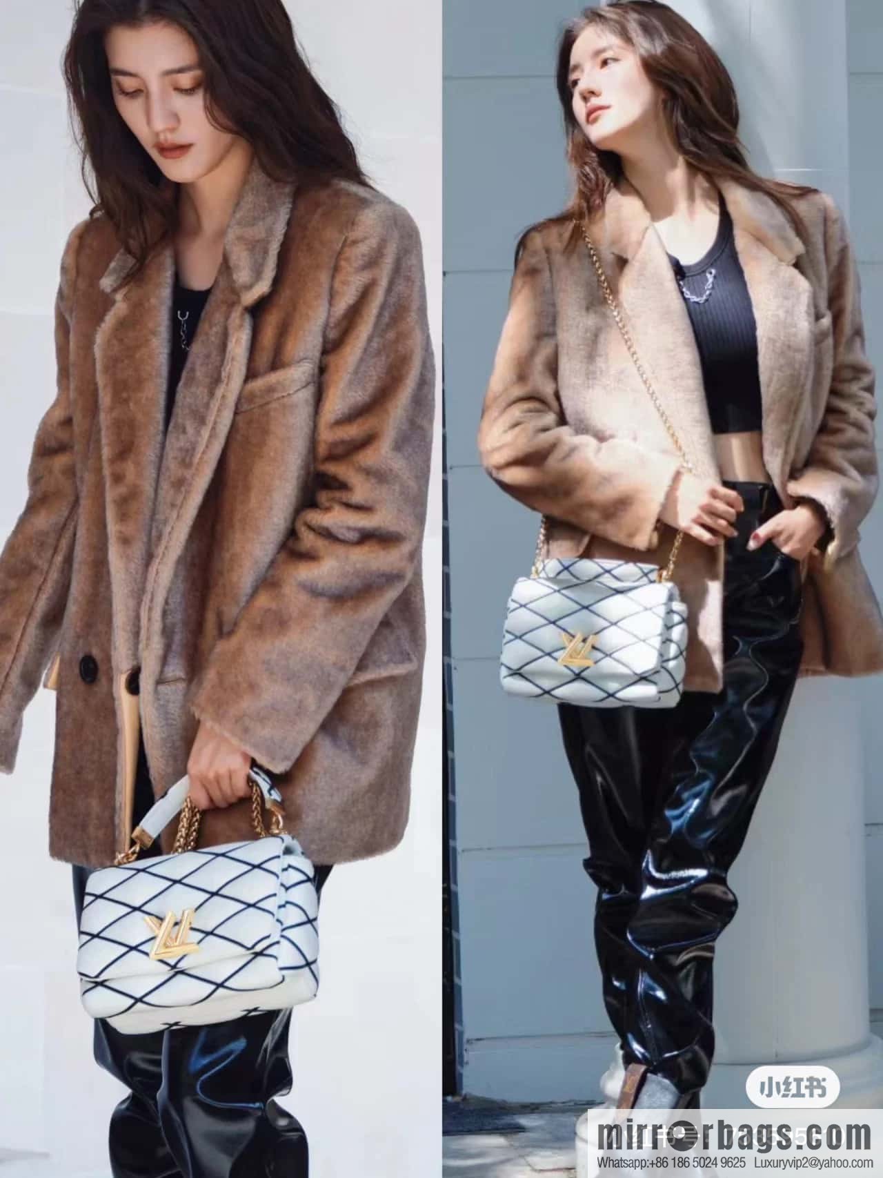 [Boutique‑grade] M22890 white, full leather rhombus chain bag series GO-14 Teist medium handbag M22891