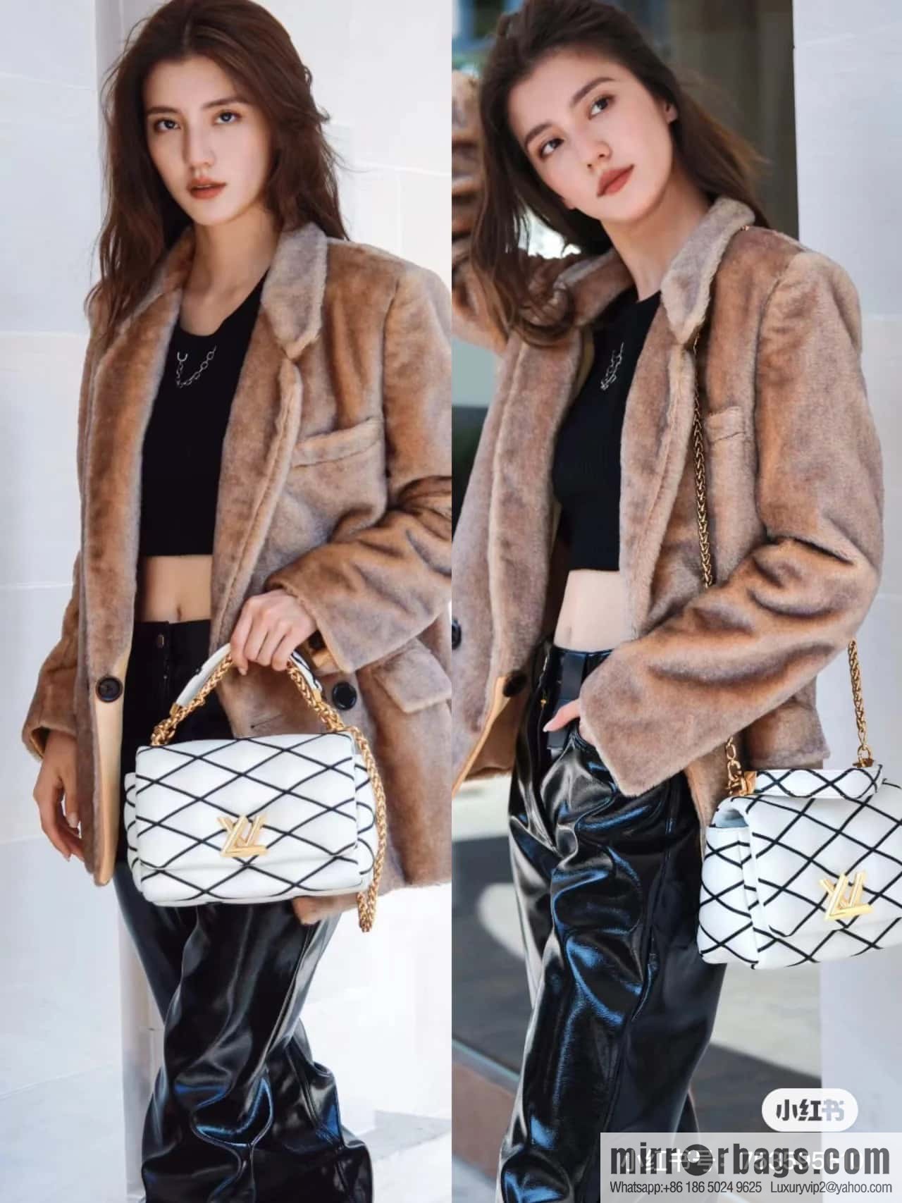 [Boutique‑grade] M22890 white, full leather rhombus chain bag series GO-14 Teist medium handbag M22891