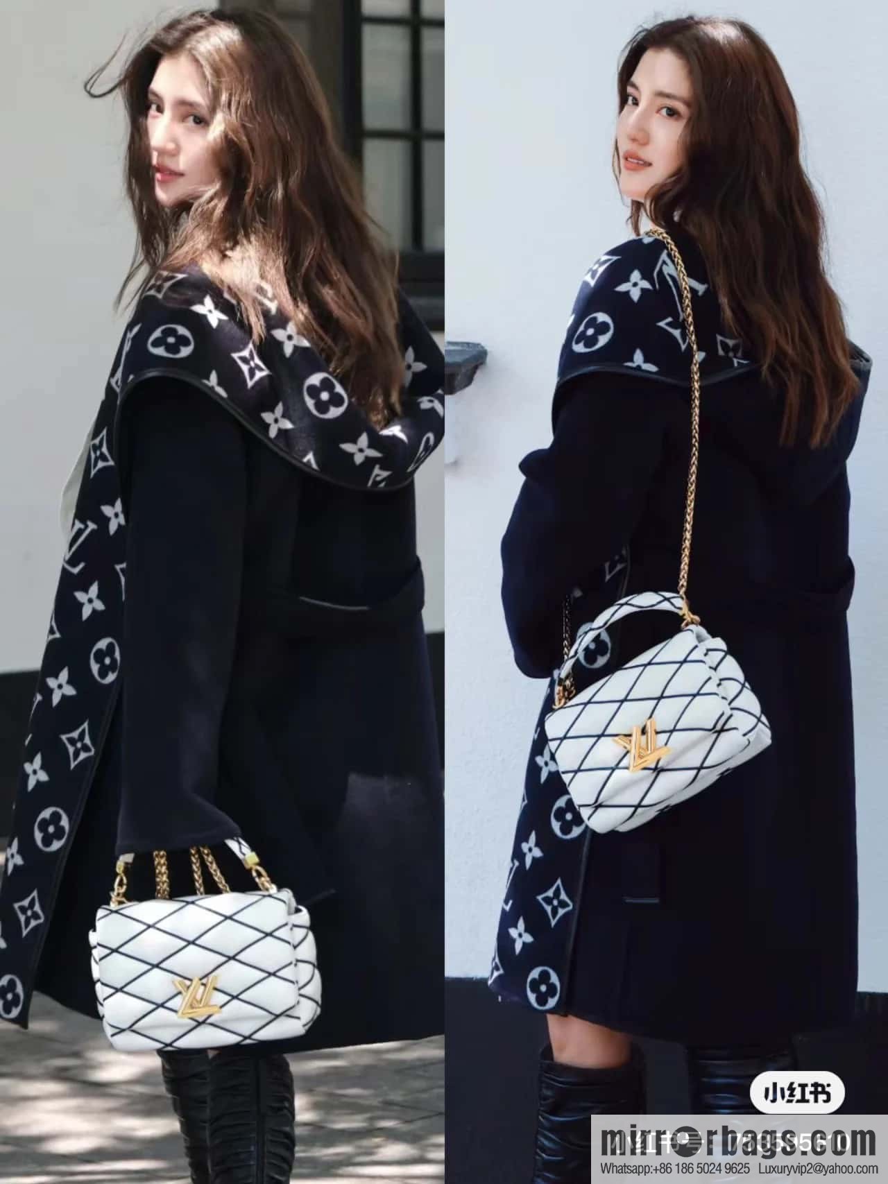 [Boutique‑grade] M22890 white, full leather rhombus chain bag series GO-14 Teist medium handbag M22891