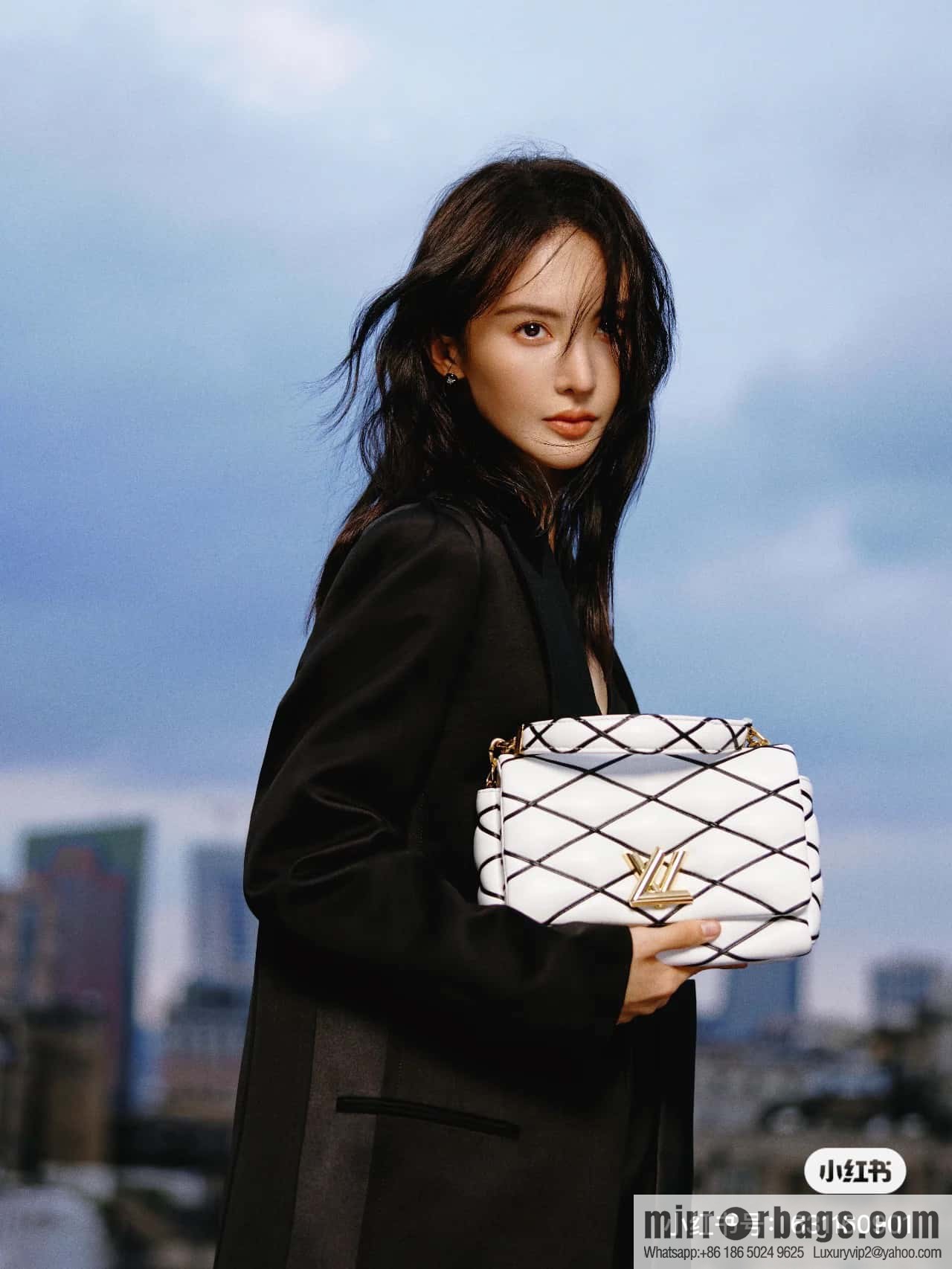 [Boutique‑grade] M22890 white, full leather rhombus chain bag series GO-14 Teist medium handbag M22891