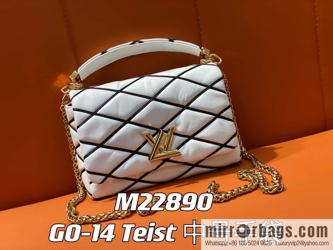 [Boutique‑grade] M22890 white, full leather rhombus chain bag series GO-14 Teist medium handbag M22891