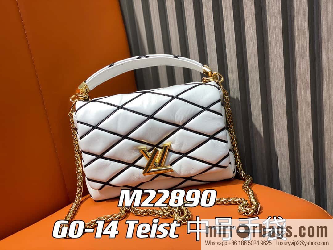 [Boutique‑grade] M22890 white, full leather rhombus chain bag series GO-14 Teist medium handbag M22891