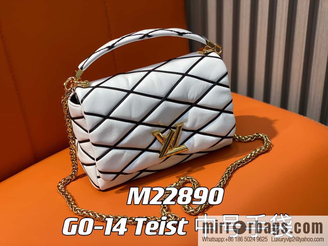 [Boutique‑grade] M22890 white, full leather rhombus chain bag series GO-14 Teist medium handbag M22891