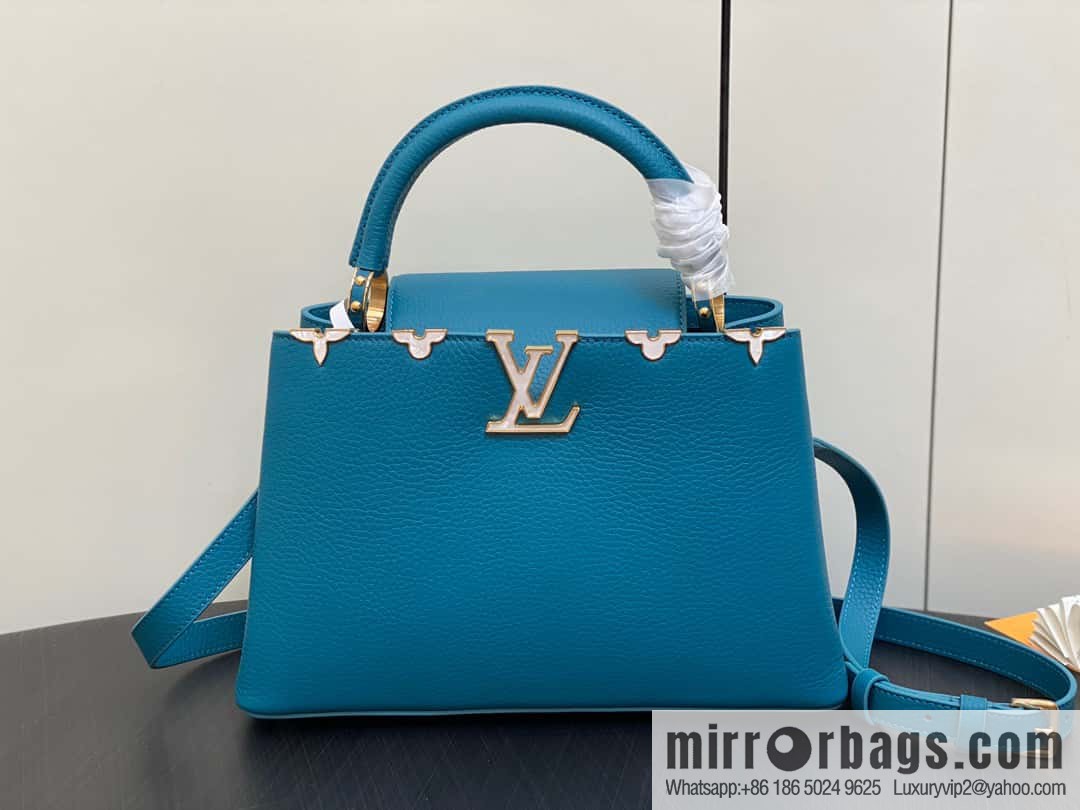 [Boutique‑grade] M23766 blue flower crown, full leather cap, that English series Capucines medium handbag