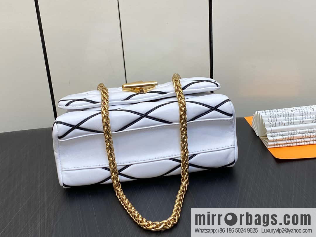 [Boutique‑grade] M22890 white, full leather rhombus chain bag series GO-14 Teist medium handbag M22891