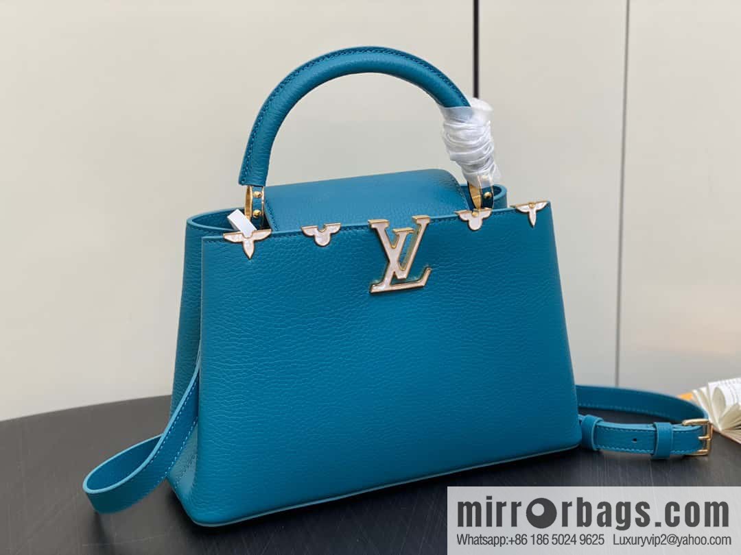[Boutique‑grade] M23766 blue flower crown, full leather cap, that English series Capucines medium handbag