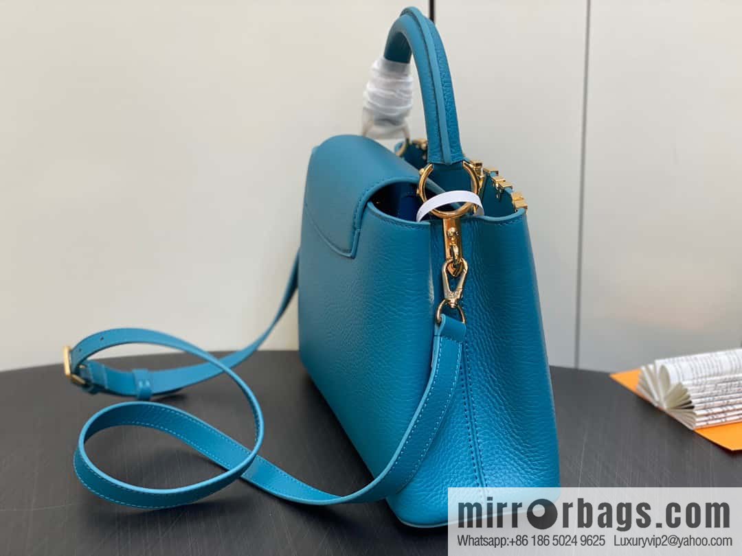 [Boutique‑grade] M23766 blue flower crown, full leather cap, that English series Capucines medium handbag