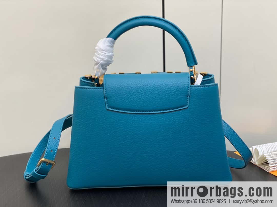 [Boutique‑grade] M23766 blue flower crown, full leather cap, that English series Capucines medium handbag