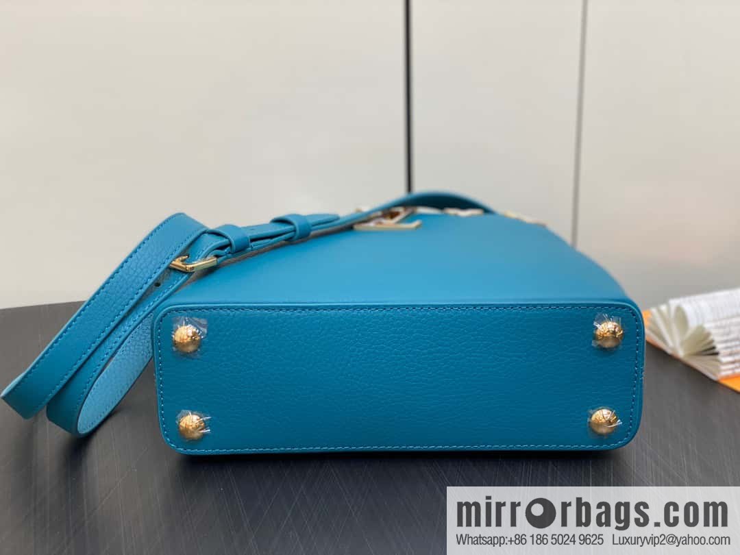 [Boutique‑grade] M23766 blue flower crown, full leather cap, that English series Capucines medium handbag