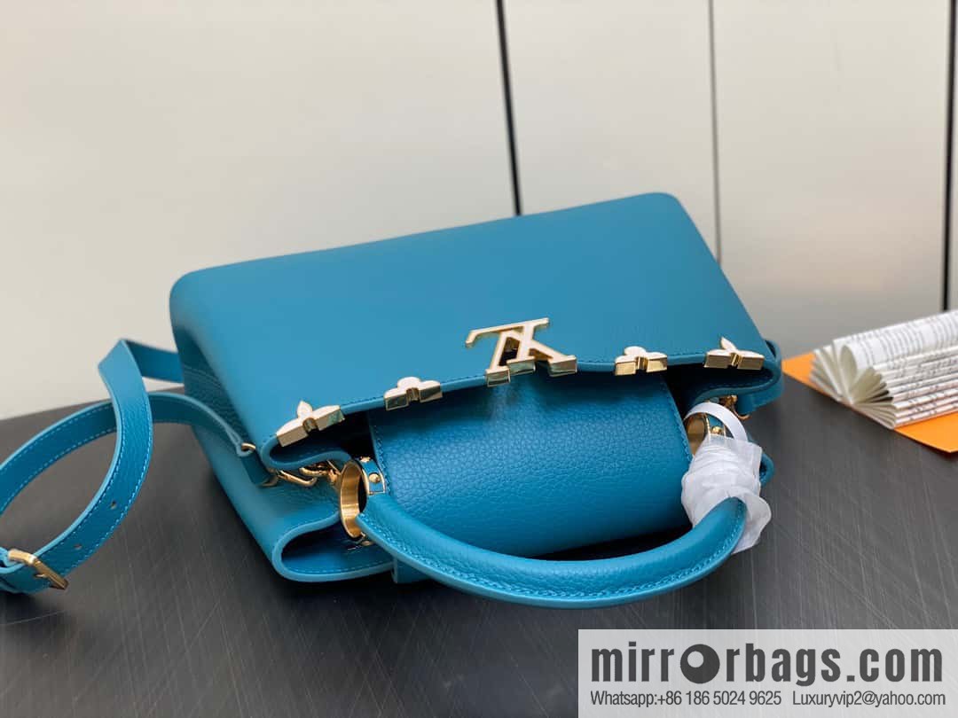 [Boutique‑grade] M23766 blue flower crown, full leather cap, that English series Capucines medium handbag