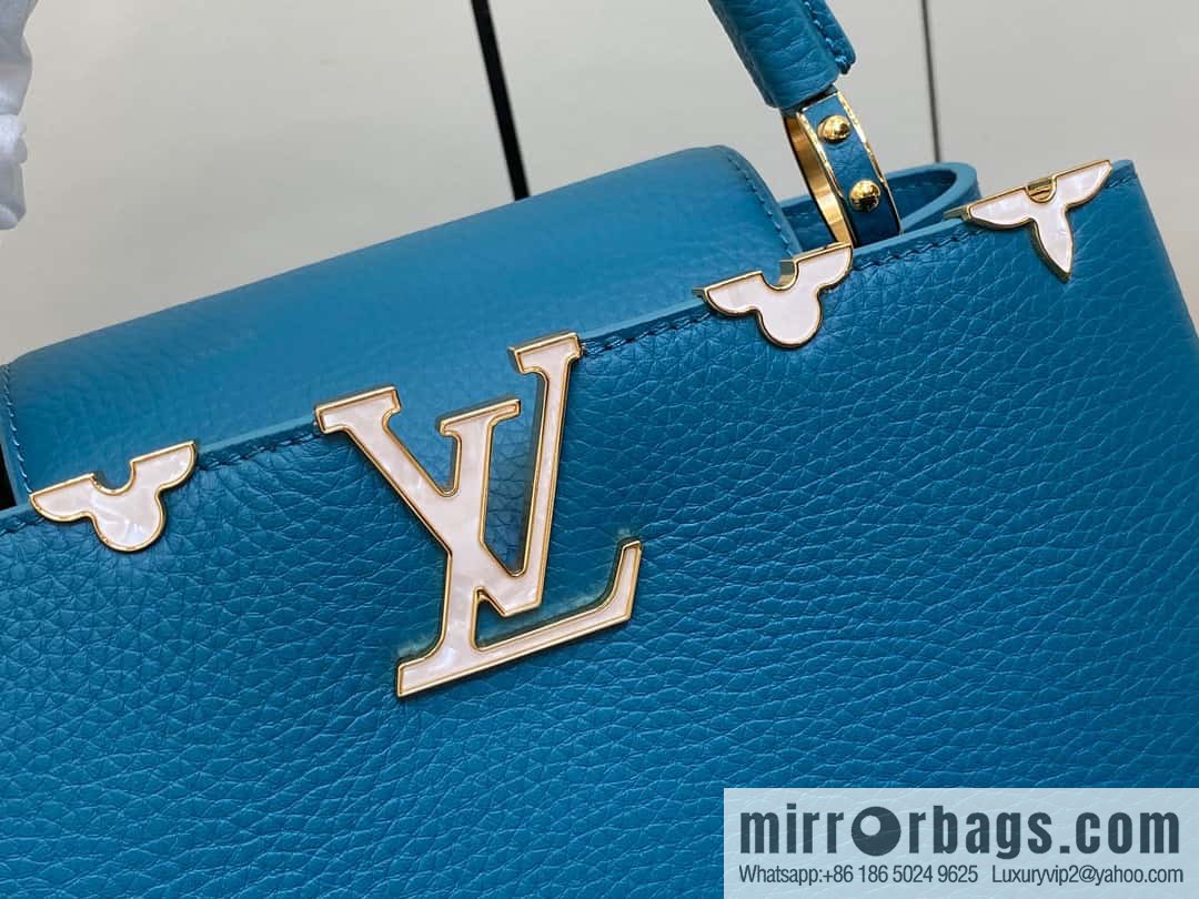 [Boutique‑grade] M23766 blue flower crown, full leather cap, that English series Capucines medium handbag