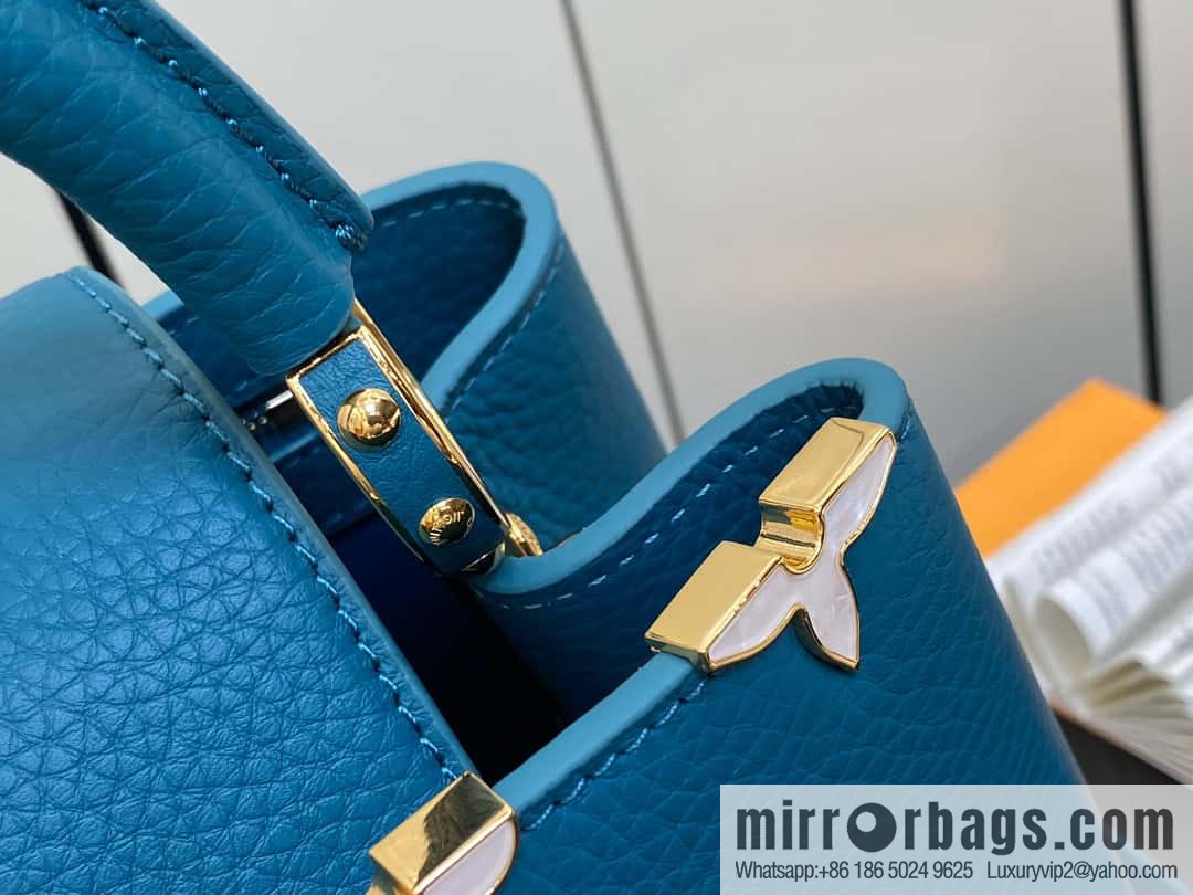 [Boutique‑grade] M23766 blue flower crown, full leather cap, that English series Capucines medium handbag