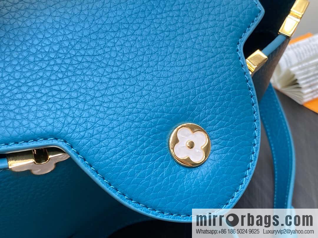 [Boutique‑grade] M23766 blue flower crown, full leather cap, that English series Capucines medium handbag
