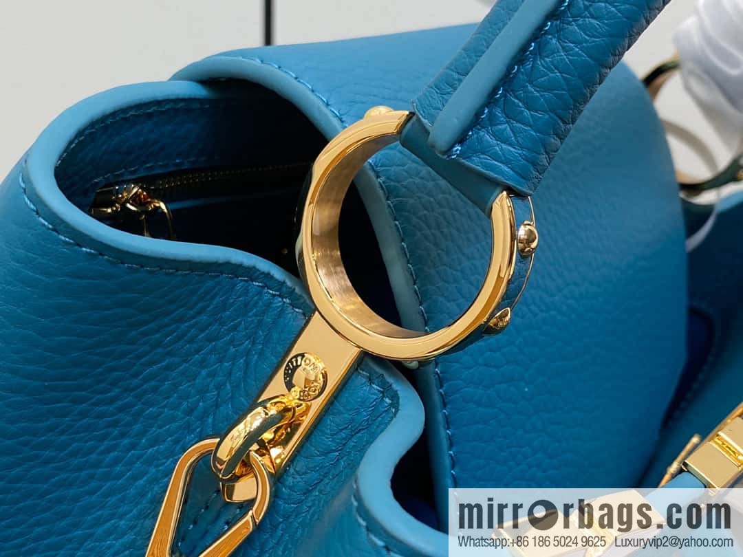 [Boutique‑grade] M23766 blue flower crown, full leather cap, that English series Capucines medium handbag