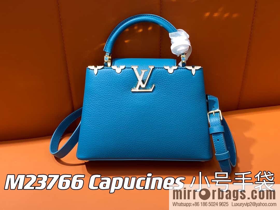 [Boutique‑grade] M23766 blue flower crown, full leather cap that English series Capucines small handbag