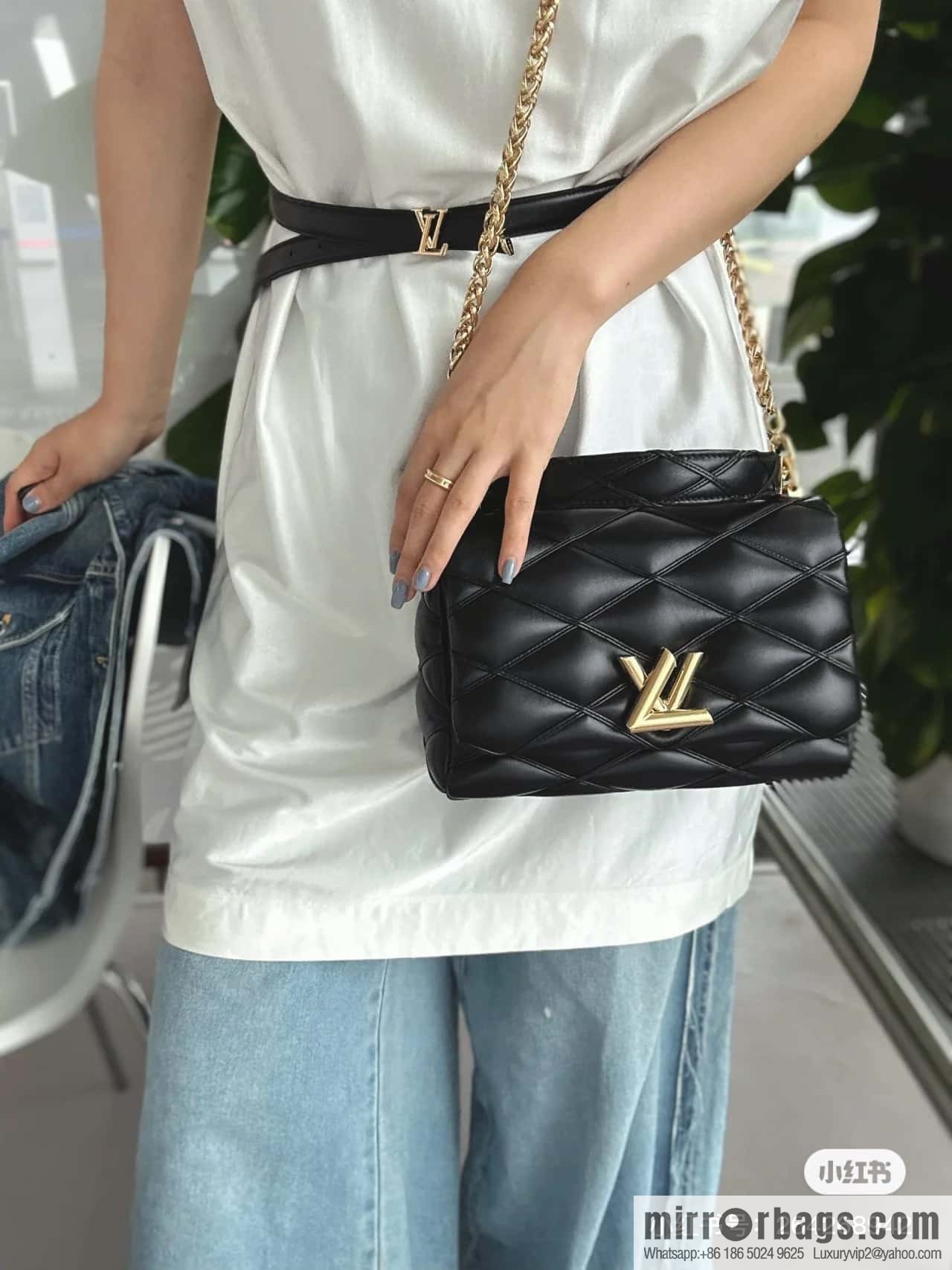 [Boutique‑grade] M22890 white, full leather rhombus chain bag series GO-14 Teist medium handbag M22891