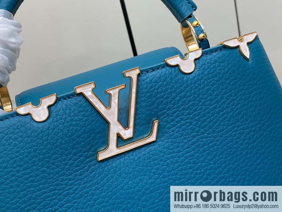 [Boutique‑grade] M23766 blue flower crown, full leather cap that English series Capucines small handbag