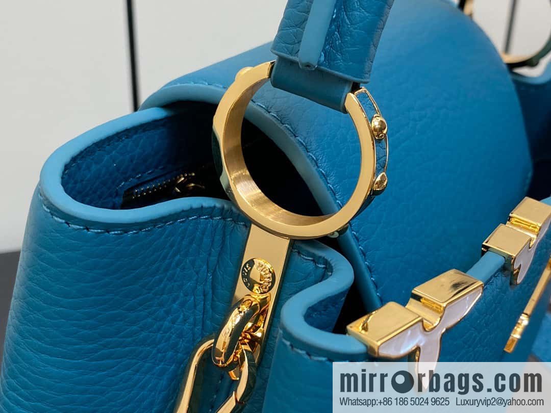 [Boutique‑grade] M23766 blue flower crown, full leather cap that English series Capucines small handbag