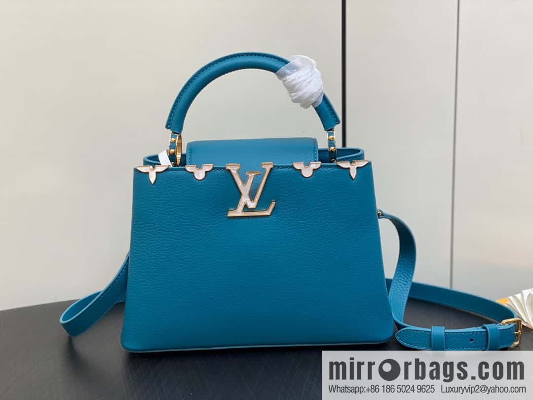 [Boutique‑grade] M23766 blue flower crown, full leather cap that English series Capucines small handbag