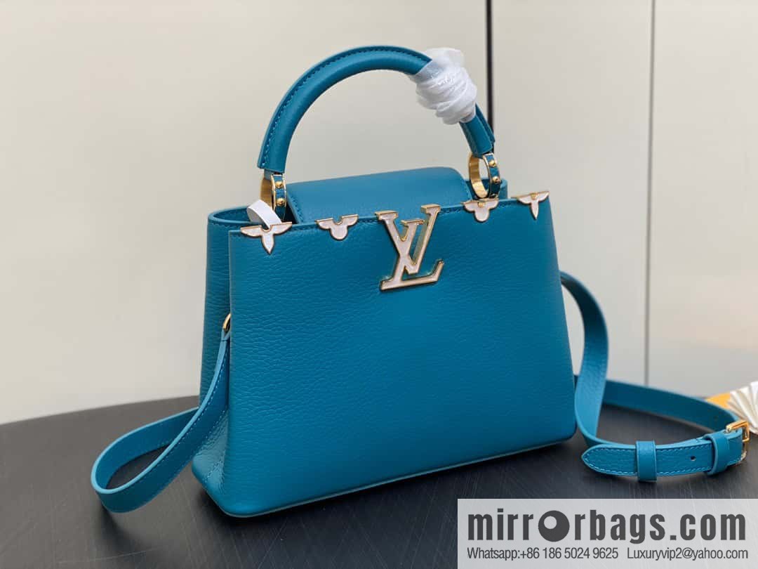 [Boutique‑grade] M23766 blue flower crown, full leather cap that English series Capucines small handbag