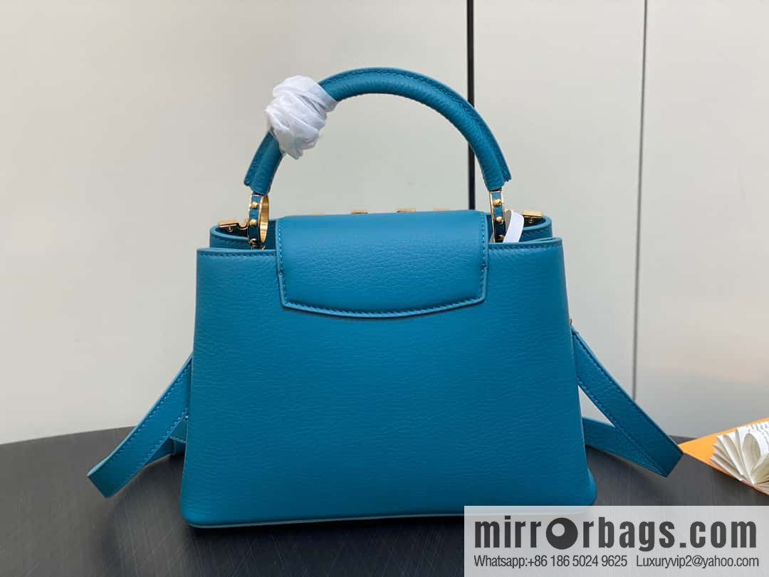 [Boutique‑grade] M23766 blue flower crown, full leather cap that English series Capucines small handbag