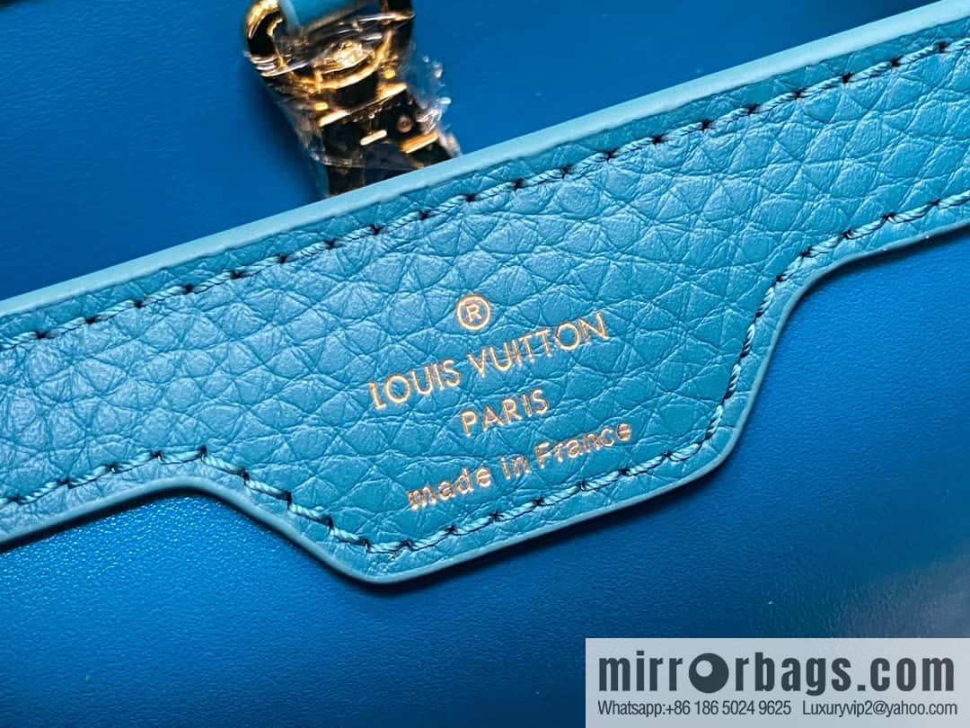 [Boutique‑grade] M23766 blue flower crown, full leather cap that English series Capucines small handbag