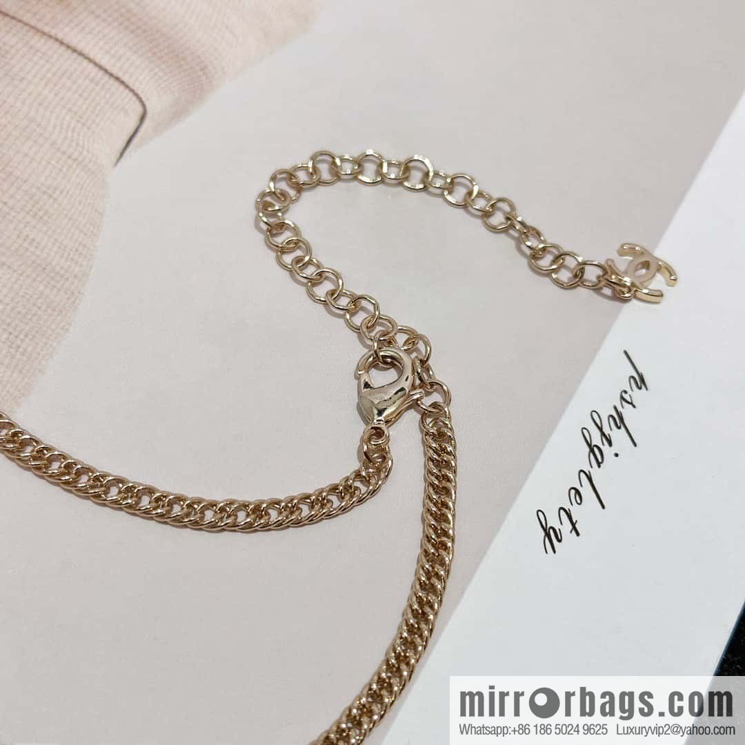❗️New ❗️☀️ New ☑️ Chanel Double C Denim Peach Heart Love Pearl Necklace Sweater Chain ☀️
