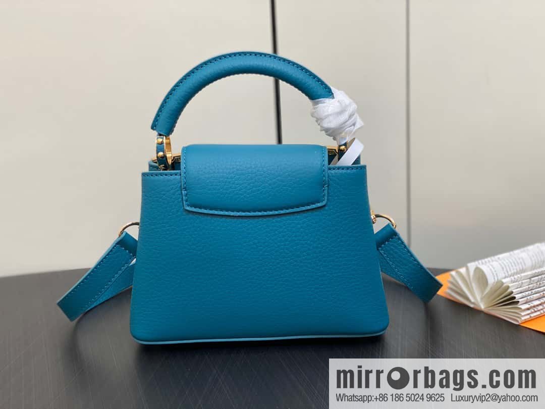 [Boutique‑grade] M23766 blue flower crown, full leather cap, that English series Capucines mini handbag, this Capucines Flower Crown handbag