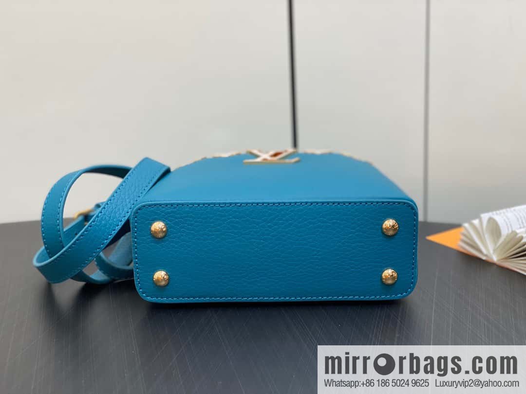 [Boutique‑grade] M23766 blue flower crown, full leather cap, that English series Capucines mini handbag, this Capucines Flower Crown handbag
