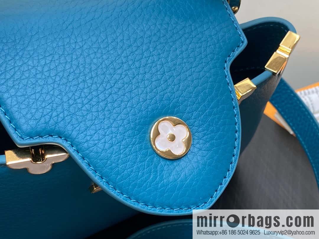 [Boutique‑grade] M23766 blue flower crown, full leather cap, that English series Capucines mini handbag, this Capucines Flower Crown handbag