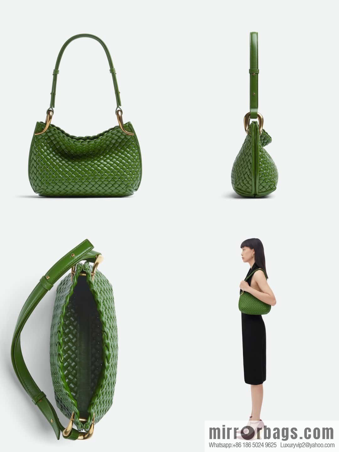 BV early spring new Clicker circular arc bag lamb woven leather, model number: 730968 green pepper green