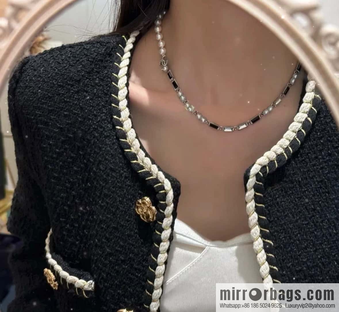 ☀️New ☑️ Chanel Rectangle Black Diamond Pearl Necklace