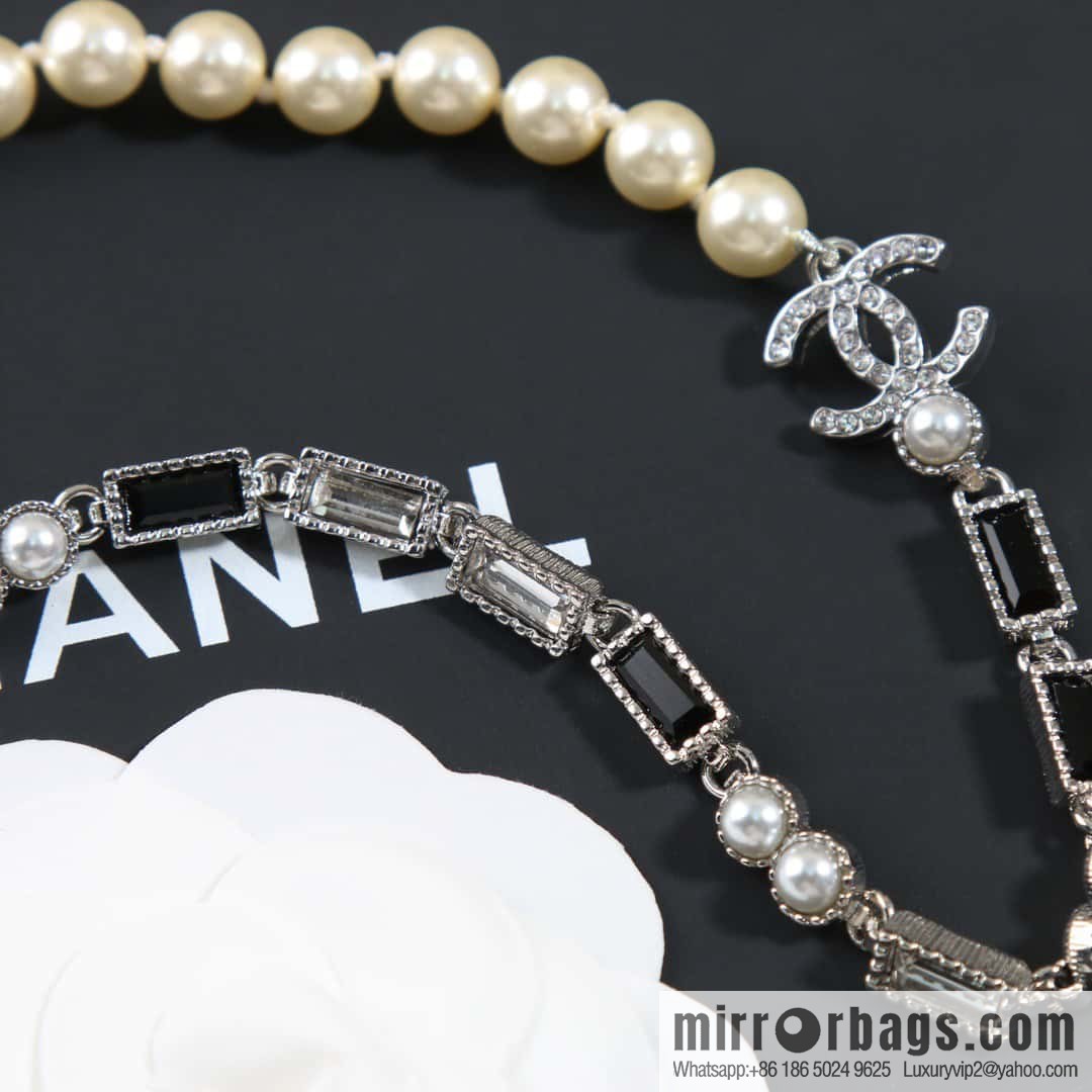 ☀️New ☑️ Chanel Rectangle Black Diamond Pearl Necklace