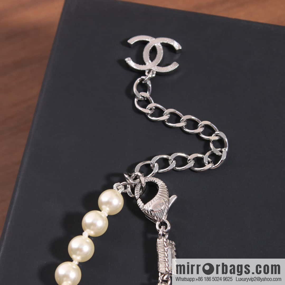 ☀️New ☑️ Chanel Rectangle Black Diamond Pearl Necklace