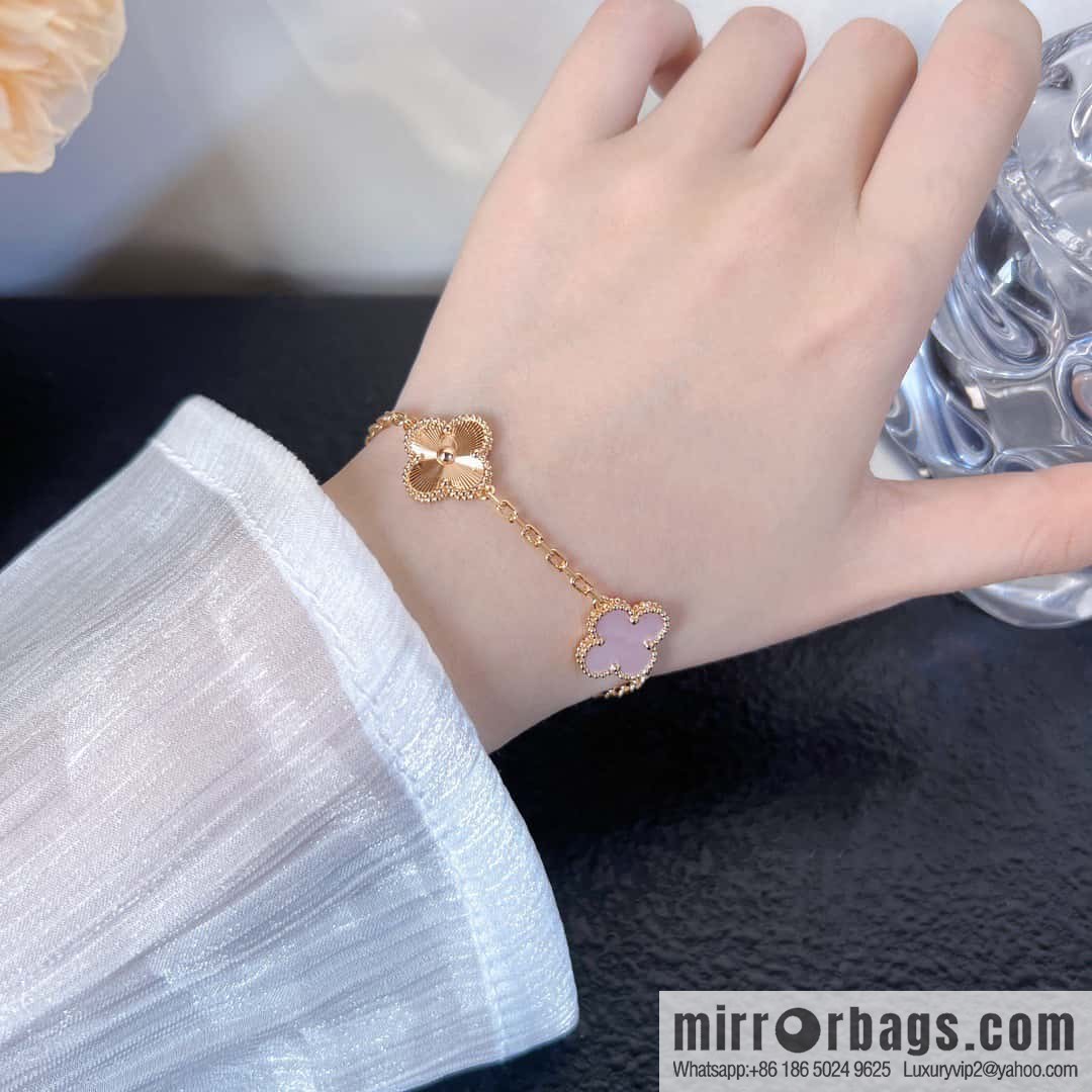 ❗️CNC version ❗️ ☀️ Van Cleef & Arpels engraved laser powder shell four-leaf clover five-flower bracelet ☀
