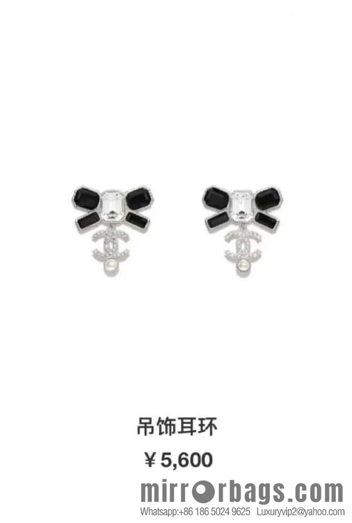 ☀️New ☑️ Chanel double c black bow earrings stud earrings