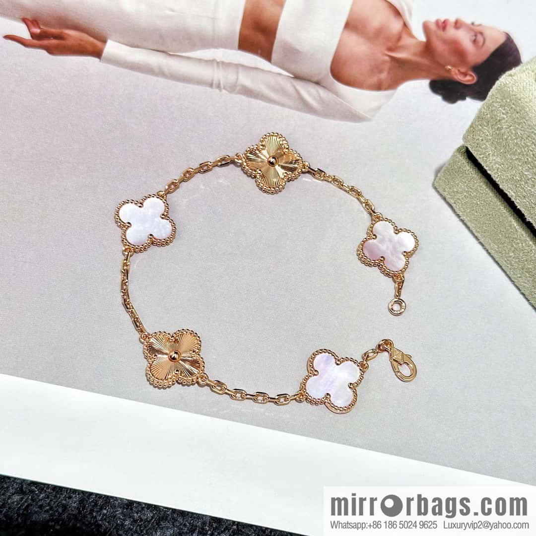 ❗️CNC version ❗️ ☀️ Van Cleef & Arpels engraved laser powder shell four-leaf clover five-flower bracelet ☀