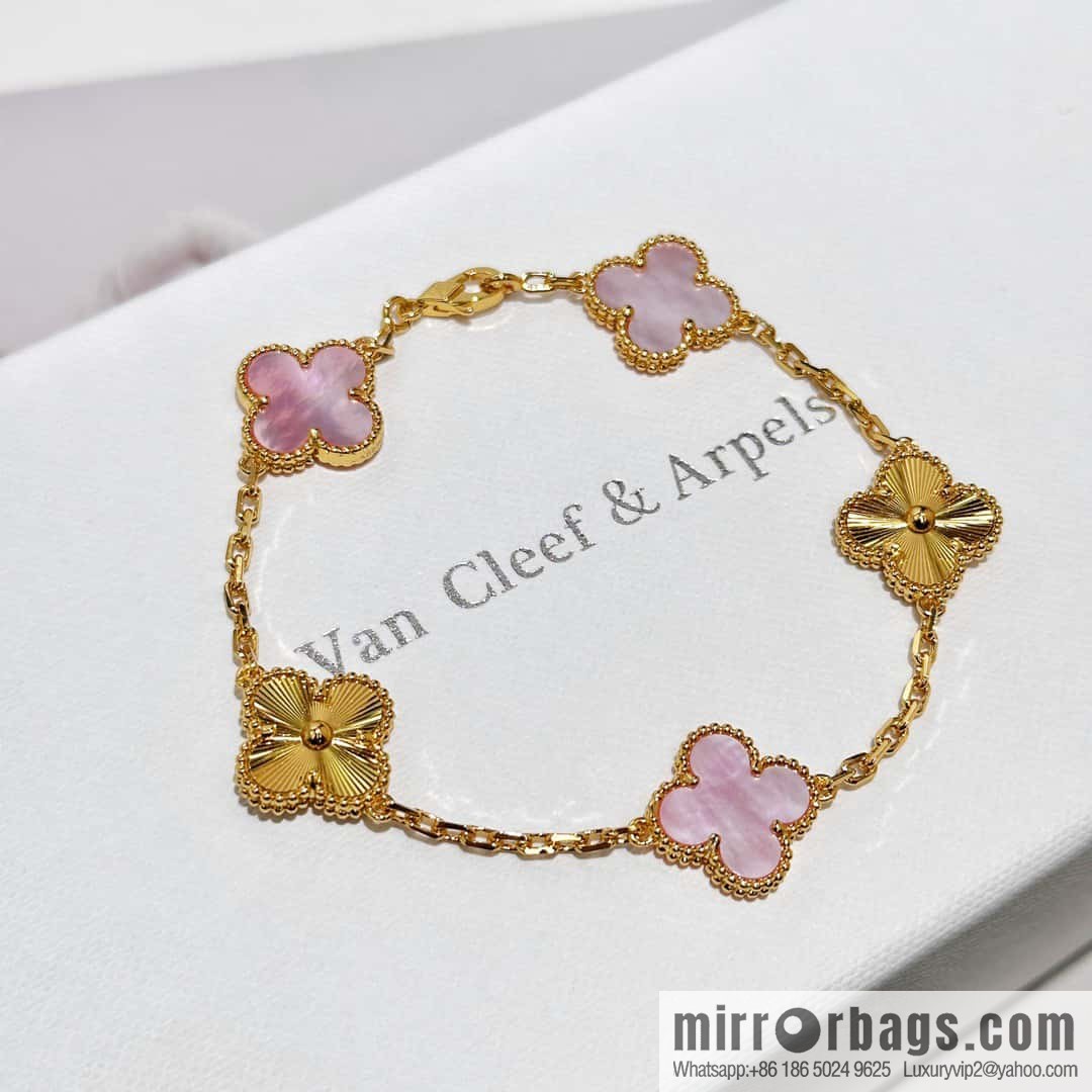 ❗️CNC version ❗️ ☀️ Van Cleef & Arpels engraved laser powder shell four-leaf clover five-flower bracelet ☀