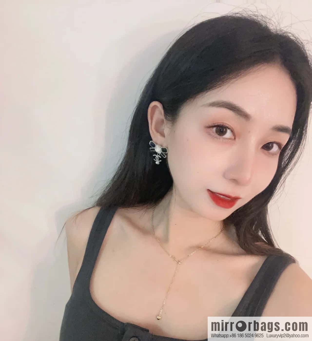 ☀️New ☑️ Chanel double c black bow earrings stud earrings