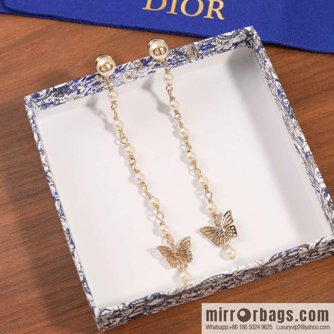 New ☑️ Dior tassel gold butterfly pearl CD stud earrings
