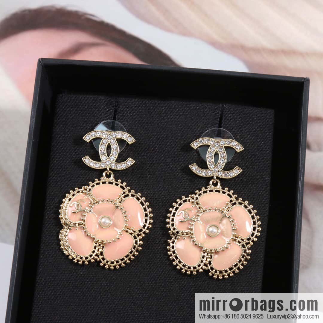 ☀️New ☑️ chanel c2 double c pink black camellia earrings