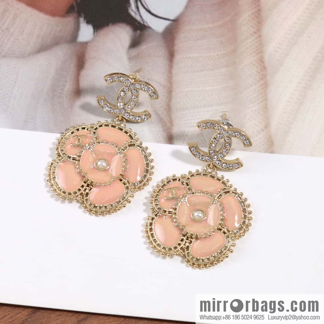 ☀️New ☑️ chanel c2 double c pink black camellia earrings