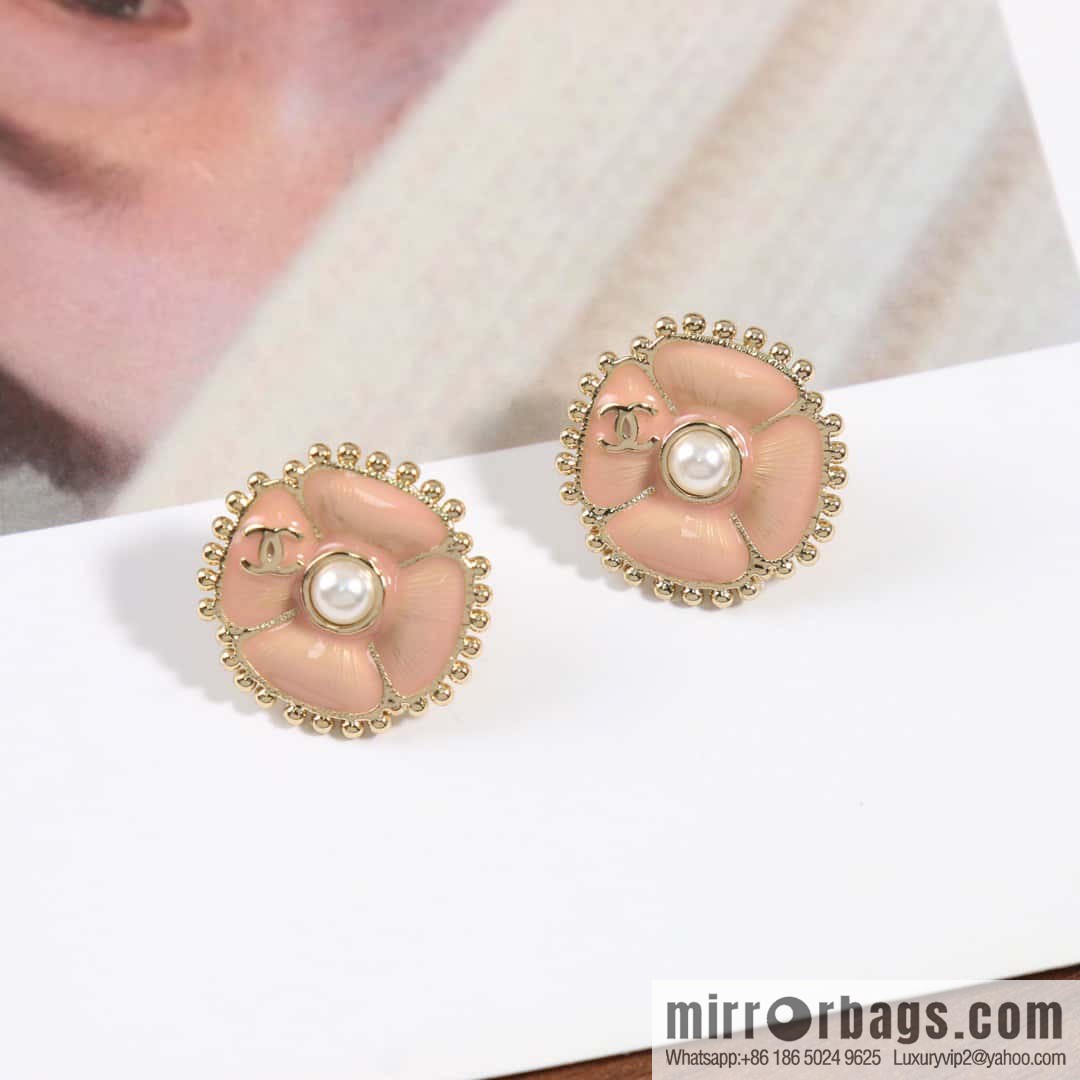 ☀️New ☑️ Chanel c1 double c pink black camellia earrings