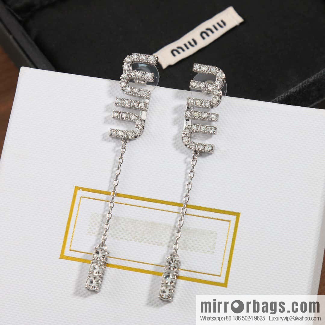 MIU MIU Miu Miu Silver Diamond Fringed Stud Earrings