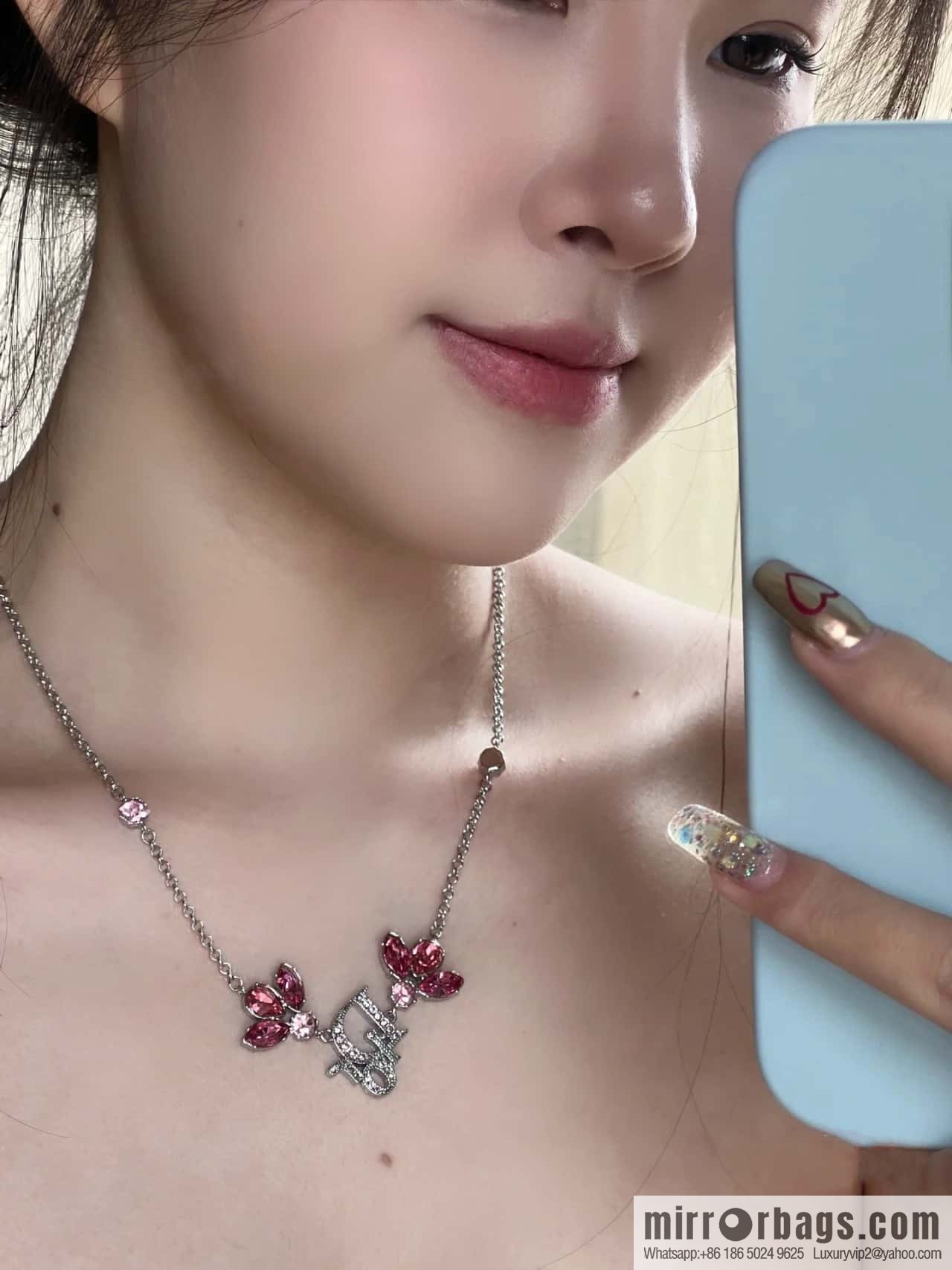 New Dior Flower Fairy Pink Diamond Necklace