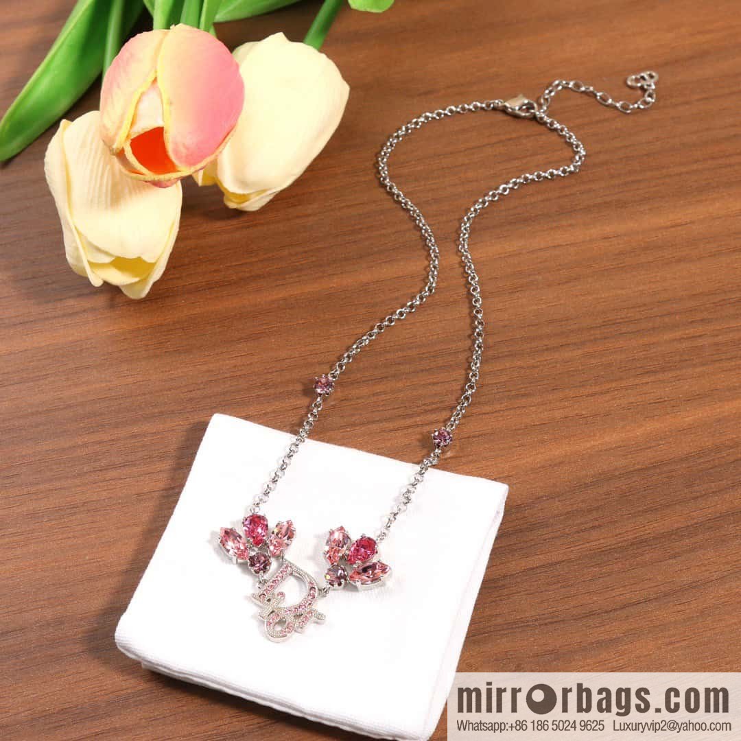 New Dior Flower Fairy Pink Diamond Necklace