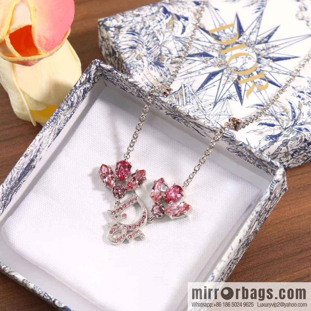 New Dior Flower Fairy Pink Diamond Necklace
