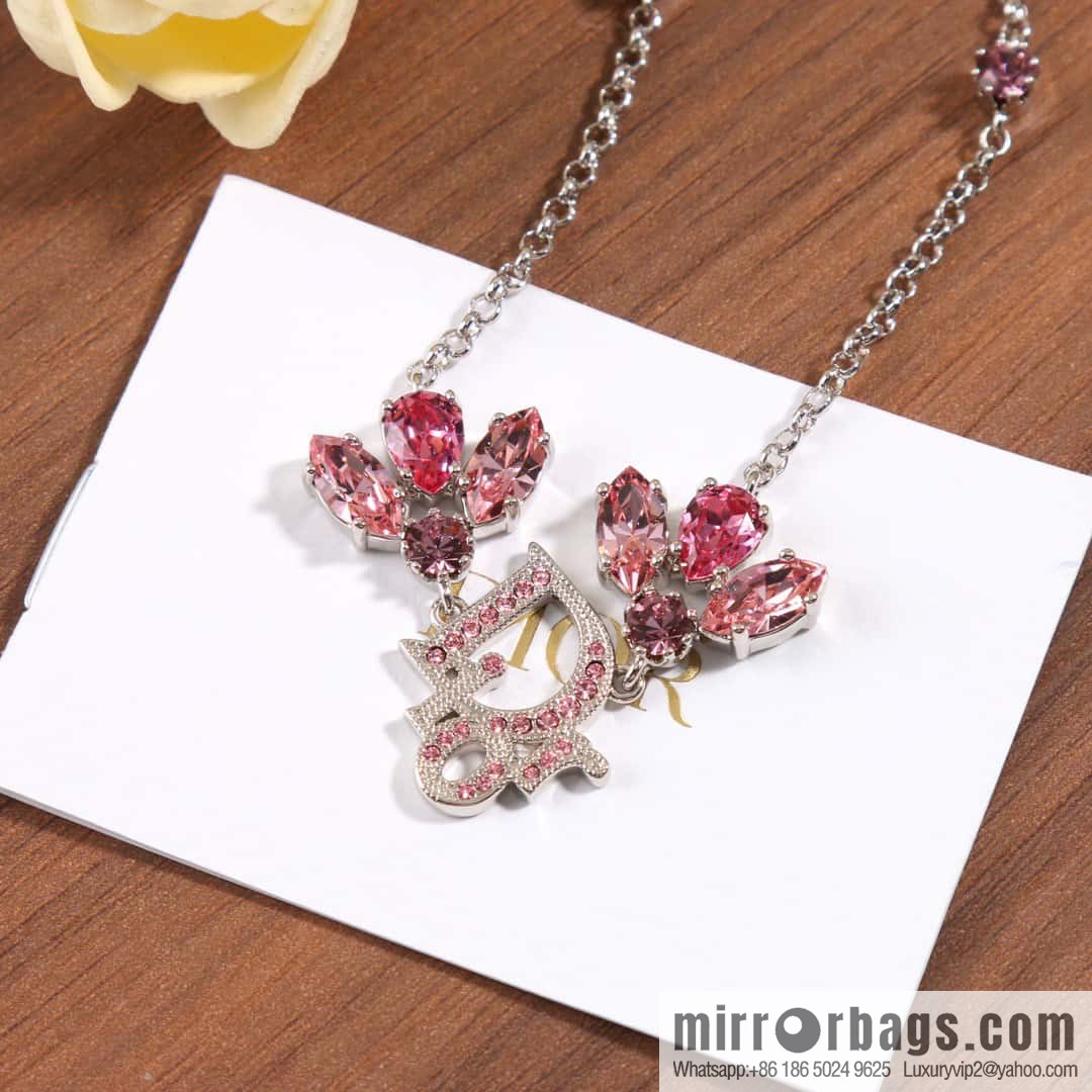 New Dior Flower Fairy Pink Diamond Necklace