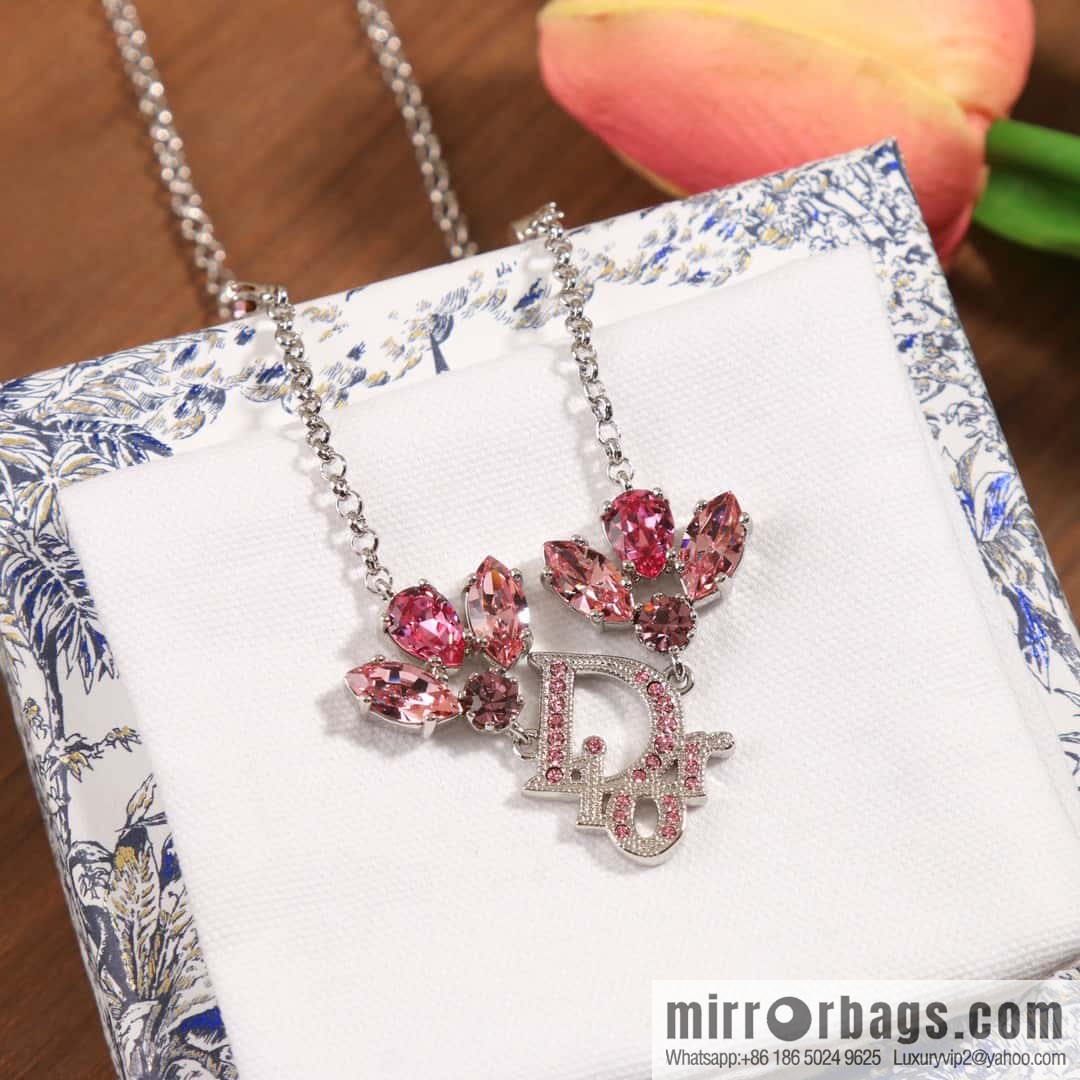 New Dior Flower Fairy Pink Diamond Necklace